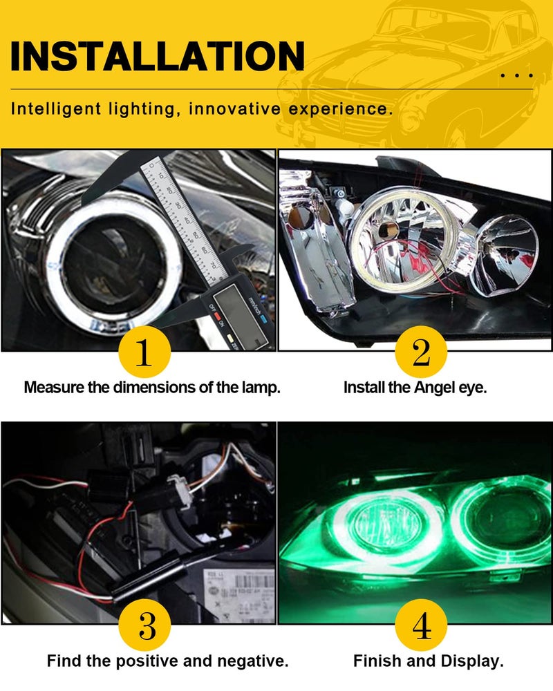 Qasim 80MM Green 63SMD Car Angel Eyes COB LED Halo Ring With Cover LED DRL Fog Light 12V 24V-1Pair - Image 5
